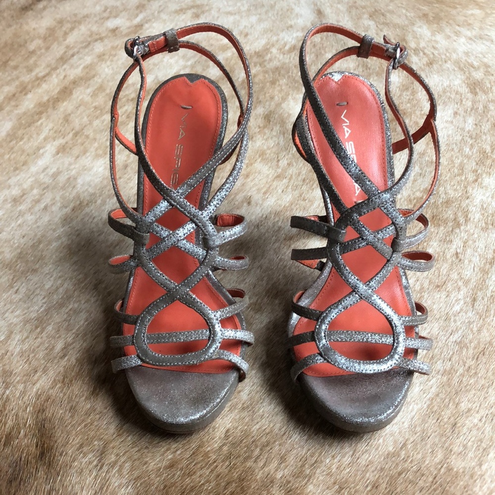 Via Spiga ‘Promise’ Silver Suede Strappy Sandals